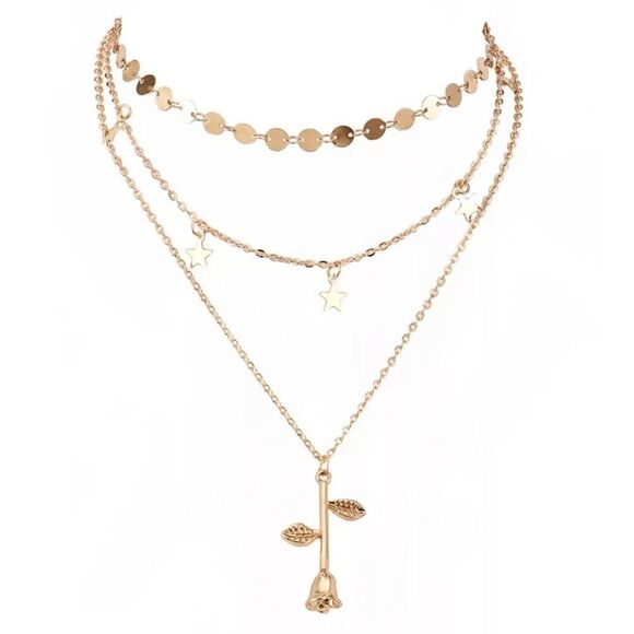 NEW! Simple Gold Layered Coin & Rose Pendant Necklace - Picture 1 of 7